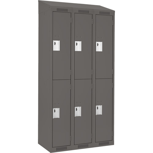 Clean Line Lockers, 2 -tier, Bank of 3, 36" x 18" x 78", Steel, Charcoal, Rivet (Assembled) Stor-it Systems