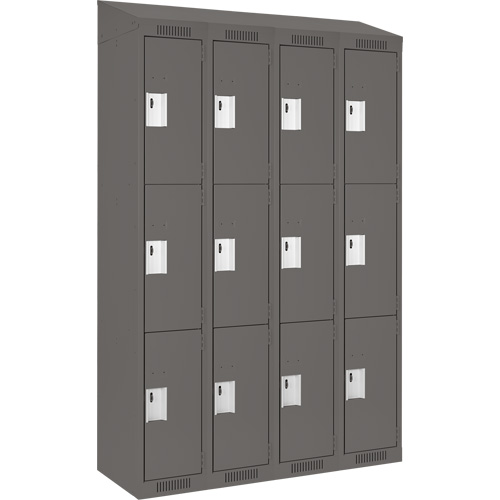 Clean Line Lockers, 3 -tier, Bank of 4, 48" x 18" x 78", Steel, Charcoal, Rivet (Assembled) Stor-it Systems