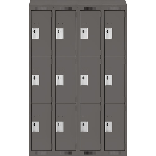 Clean Line Lockers, 3 -tier, Bank of 4, 48" x 18" x 78", Steel, Charcoal, Rivet (Assembled) Stor-it Systems