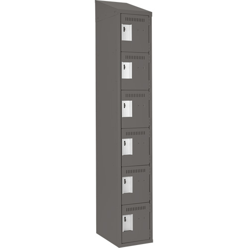 Clean Line Lockerette, 6 -tier, 12" x 18" x 78", Steel, Charcoal, Rivet (Assembled) Stor-it Systems