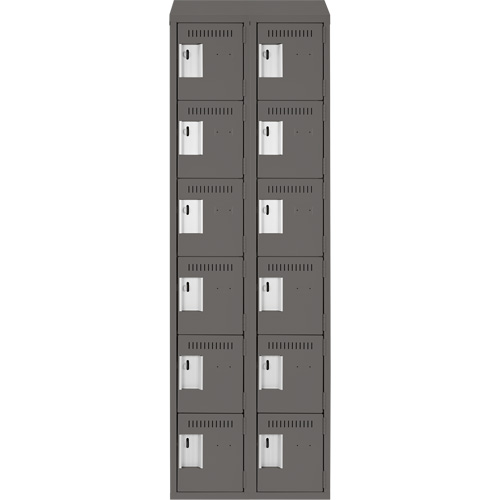 Clean Line Lockerette, 6 -tier, Bank of 2, 24" x 18" x 78", Steel, Charcoal, Rivet (Assembled) Stor-it Systems