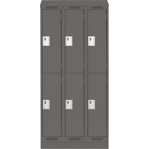 Clean Line Lockers, 2 -tier, Bank of 3, 36" x 18" x 82", Steel, Charcoal, Rivet (Assembled) Stor-it Systems