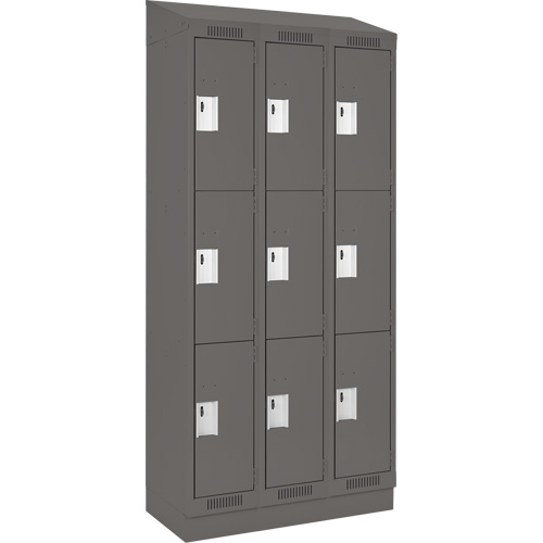 Clean Line Lockers, 3 -tier, Bank of 3, 36" x 18" x 82", Steel, Charcoal, Rivet (Assembled) Stor-it Systems