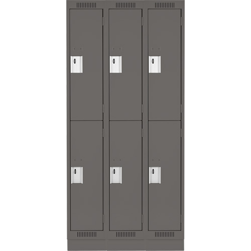 Clean Line Lockers, 2 -tier, Bank of 3, 36" x 18" x 76", Steel, Charcoal, Rivet (Assembled) Stor-it Systems