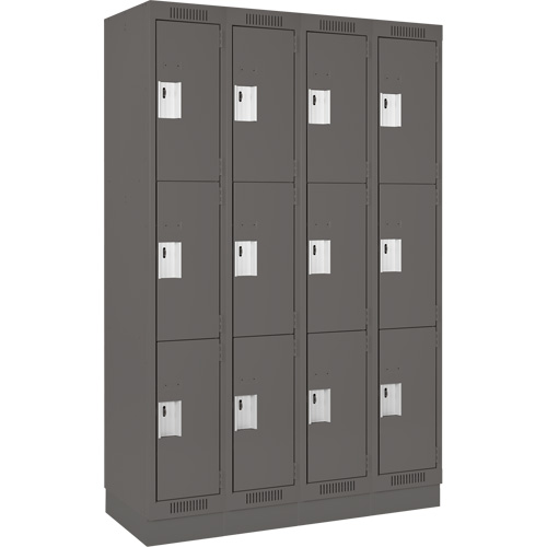 Clean Line Lockers, 3 -tier, Bank of 4, 48" x 18" x 76", Steel, Charcoal, Rivet (Assembled) Stor-it Systems