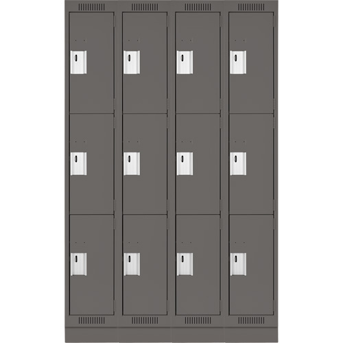 Clean Line Lockers, 3 -tier, Bank of 4, 48" x 18" x 76", Steel, Charcoal, Rivet (Assembled) Stor-it Systems
