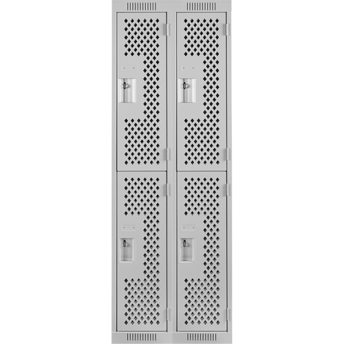Clean Line Lockers, 2 -tier, Bank of 2, 24" x 12" x 72", Steel, Grey, Rivet (Assembled), Perforated Stor-it Systems