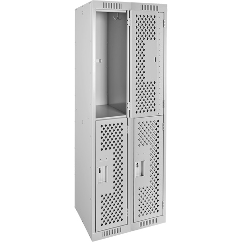 Clean Line Lockers, 2 -tier, Bank of 2, 24" x 12" x 72", Steel, Grey, Rivet (Assembled), Perforated Stor-it Systems