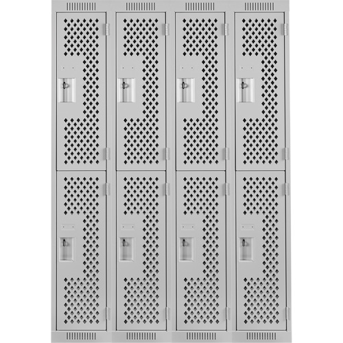 Clean Line Lockers, 2 -tier, Bank of 4, 48" x 12" x 72", Steel, Grey, Rivet (Assembled), Perforated Stor-it Systems