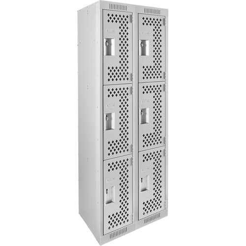 Clean Line Lockers, 3 -tier, Bank of 2, 24" x 12" x 72", Steel, Grey, Rivet (Assembled), Perforated Stor-it Systems