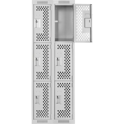 Clean Line Lockers, 3 -tier, Bank of 2, 24" x 12" x 72", Steel, Grey, Rivet (Assembled), Perforated Stor-it Systems