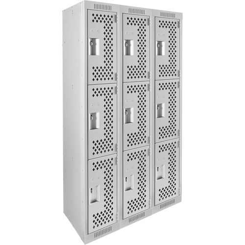 Casiers Clean Line, 3 niveaux, Bloc de 3, 36" x 12" x 72", Acier, Gris, Rivet (assembl&eacute;), Perfor&eacute; Stor-it Systems