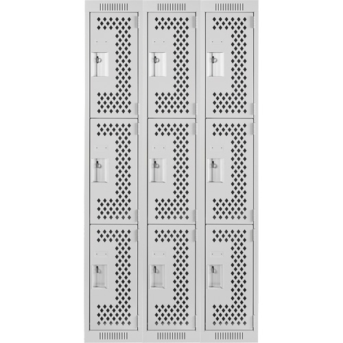 Casiers Clean Line, 3 niveaux, Bloc de 3, 36" x 12" x 72", Acier, Gris, Rivet (assembl&eacute;), Perfor&eacute; Stor-it Systems
