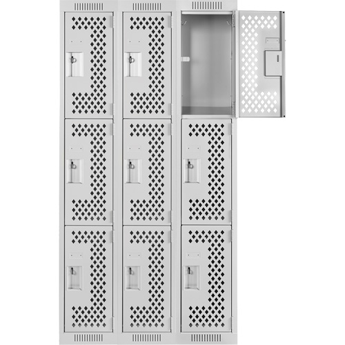 Casiers Clean Line, 3 niveaux, Bloc de 3, 36" x 12" x 72", Acier, Gris, Rivet (assembl&eacute;), Perfor&eacute; Stor-it Systems