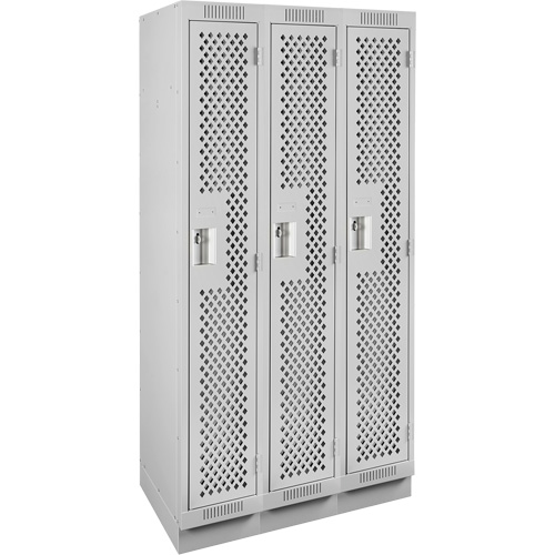 Clean Line Lockers, Bank of 3, 36" x 15" x 76", Steel, Grey, Rivet (Assembled), Perforated Stor-it Systems