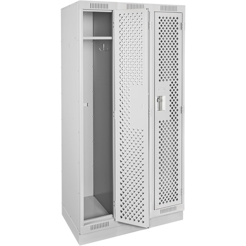 Clean Line Lockers, Bank of 3, 36" x 15" x 76", Steel, Grey, Rivet (Assembled), Perforated Stor-it Systems
