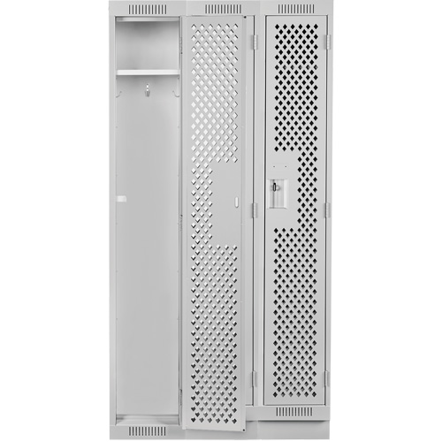 Clean Line Lockers, Bank of 3, 36" x 15" x 76", Steel, Grey, Rivet (Assembled), Perforated Stor-it Systems