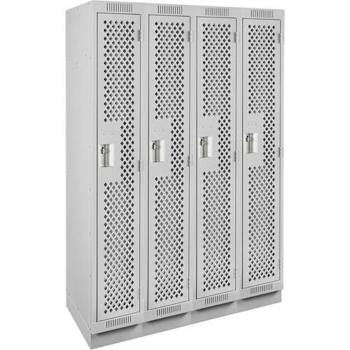 Clean Line Lockers, Bank of 4, 48" x 15" x 76", Steel, Grey, Rivet (Assembled), Perforated Stor-it Systems