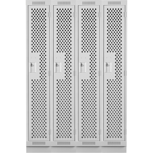Clean Line Lockers, Bank of 4, 48" x 15" x 76", Steel, Grey, Rivet (Assembled), Perforated Stor-it Systems