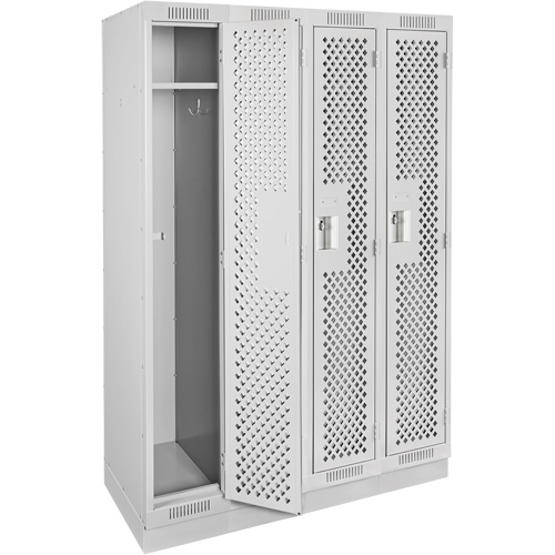 Clean Line Lockers, Bank of 4, 48" x 15" x 76", Steel, Grey, Rivet (Assembled), Perforated Stor-it Systems