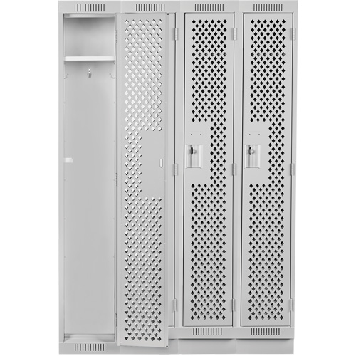 Clean Line Lockers, Bank of 4, 48" x 15" x 76", Steel, Grey, Rivet (Assembled), Perforated Stor-it Systems