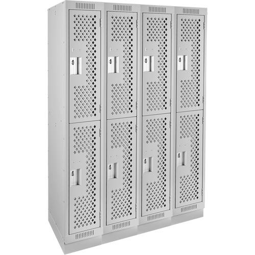 Casiers Clean Line, 2 niveaux, Bloc de 4, 48" x 15" x 76", Acier, Gris, Rivet (assembl&eacute;), Perfor&eacute; Stor-it Systems