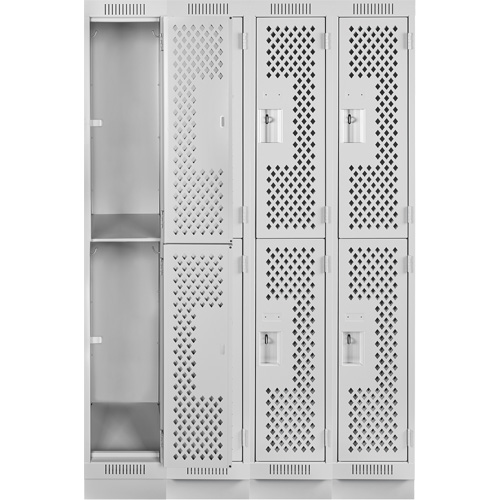 Casiers Clean Line, 2 niveaux, Bloc de 4, 48" x 15" x 76", Acier, Gris, Rivet (assembl&eacute;), Perfor&eacute; Stor-it Systems