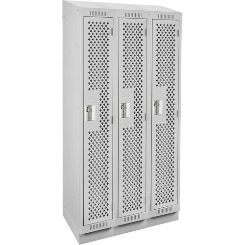 Clean Line Lockers, Bank of 3, 36" x 12" x 82", Steel, Grey, Rivet (Assembled), Perforated Stor-it Systems