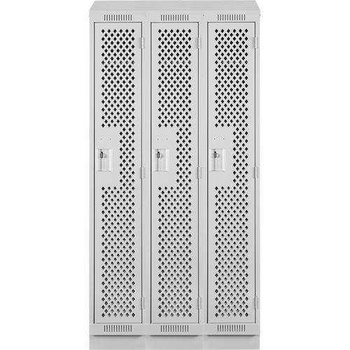 Clean Line Lockers, Bank of 3, 36" x 12" x 82", Steel, Grey, Rivet (Assembled), Perforated Stor-it Systems