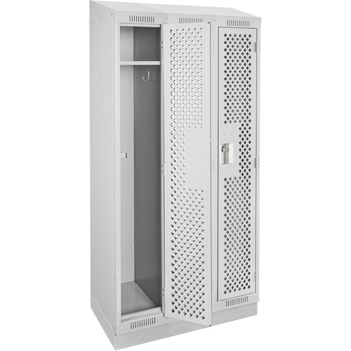 Clean Line Lockers, Bank of 3, 36" x 12" x 82", Steel, Grey, Rivet (Assembled), Perforated Stor-it Systems