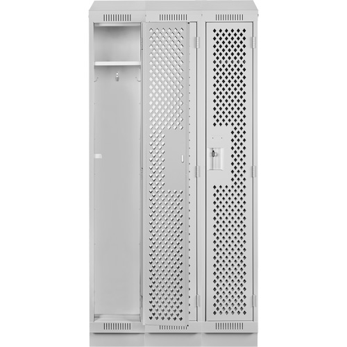 Clean Line Lockers, Bank of 3, 36" x 12" x 82", Steel, Grey, Rivet (Assembled), Perforated Stor-it Systems