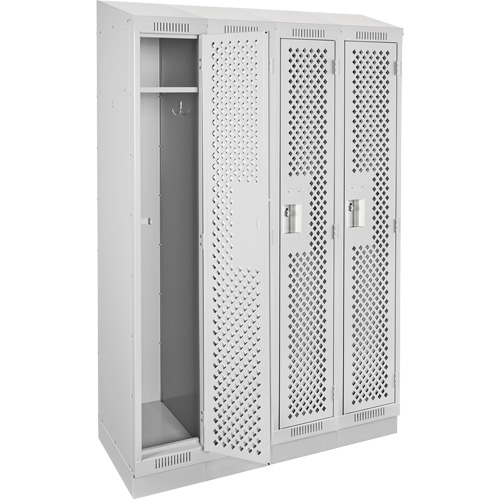 Clean Line Lockers, Bank of 4, 48" x 12" x 82", Steel, Grey, Rivet (Assembled), Perforated Stor-it Systems