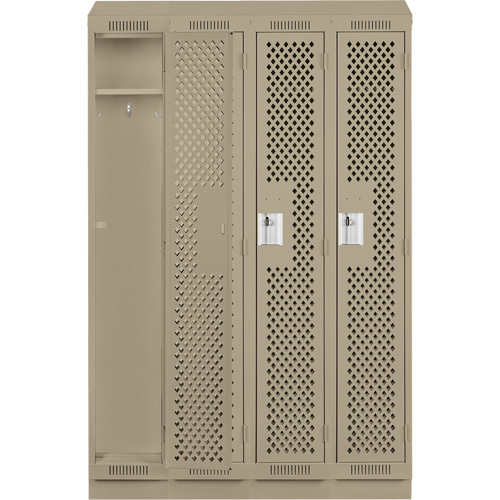 Clean Line Lockers, Bank of 4, 48" x 12" x 82", Steel, Grey, Rivet (Assembled), Perforated Stor-it Systems