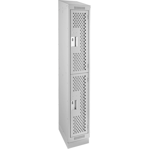 Clean Line Lockers, 2 -tier, 12" x 12" x 82", Steel, Grey, Rivet (Assembled), Perforated Stor-it Systems