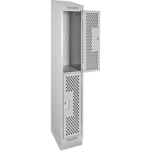 Clean Line Lockers, 2 -tier, 12" x 12" x 82", Steel, Grey, Rivet (Assembled), Perforated Stor-it Systems