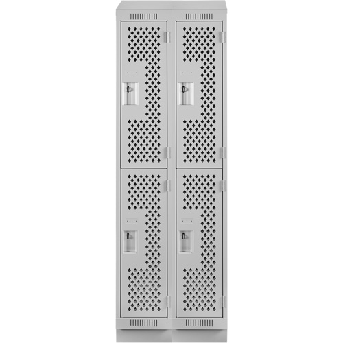 Clean Line Lockers, 2 -tier, Bank of 2, 24" x 18" x 82", Steel, Grey, Rivet (Assembled), Perforated Stor-it Systems