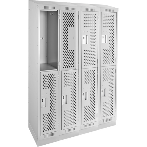 Clean Line Lockers, 2 -tier, Bank of 4, 48" x 12" x 82", Steel, Grey, Rivet (Assembled), Perforated Stor-it Systems
