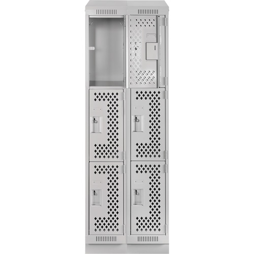 Casiers Clean Line, 3 niveaux, Bloc de 2, 24" x 15" x 82", Acier, Gris, Rivet (assembl&eacute;), Perfor&eacute; Stor-it Systems