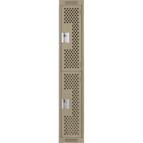 Clean Line Lockers, 2 -tier, 12" x 12" x 72", Steel, Beige, Rivet (Assembled), Perforated Stor-it Systems