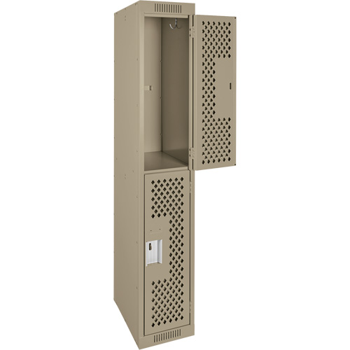 Clean Line Lockers, 2 -tier, 12" x 12" x 72", Steel, Beige, Rivet (Assembled), Perforated Stor-it Systems
