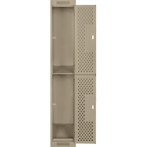 Clean Line Lockers, 2 -tier, 12" x 12" x 72", Steel, Beige, Rivet (Assembled), Perforated Stor-it Systems