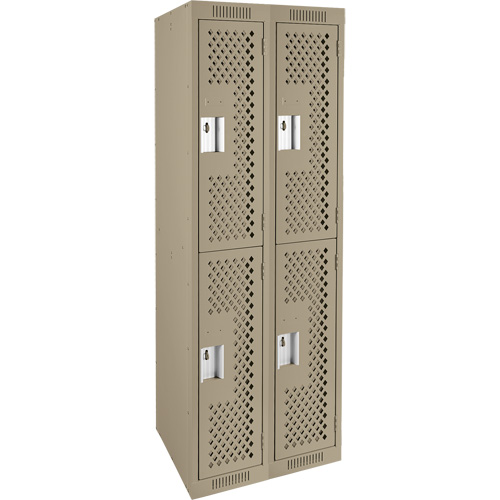 Clean Line Lockers, 2 -tier, Bank of 2, 24" x 15" x 72", Steel, Beige, Rivet (Assembled), Perforated Stor-it Systems