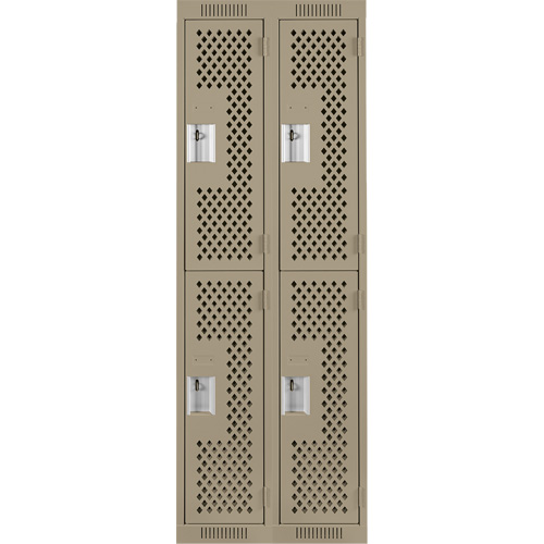 Clean Line Lockers, 2 -tier, Bank of 2, 24" x 15" x 72", Steel, Beige, Rivet (Assembled), Perforated Stor-it Systems