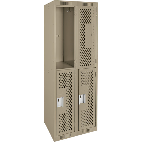 Clean Line Lockers, 2 -tier, Bank of 2, 24" x 15" x 72", Steel, Beige, Rivet (Assembled), Perforated Stor-it Systems