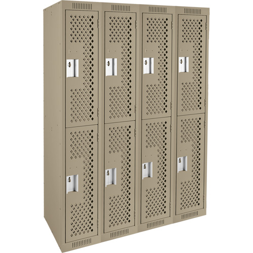 Clean Line Lockers, 2 -tier, Bank of 4, 48" x 12" x 72", Steel, Beige, Rivet (Assembled), Perforated Stor-it Systems
