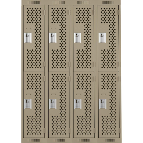 Clean Line Lockers, 2 -tier, Bank of 4, 48" x 12" x 72", Steel, Beige, Rivet (Assembled), Perforated Stor-it Systems