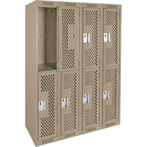 Clean Line Lockers, 2 -tier, Bank of 4, 48" x 12" x 72", Steel, Beige, Rivet (Assembled), Perforated Stor-it Systems
