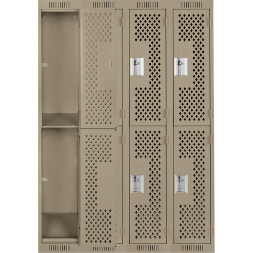 Clean Line Lockers, 2 -tier, Bank of 4, 48" x 12" x 72", Steel, Beige, Rivet (Assembled), Perforated Stor-it Systems