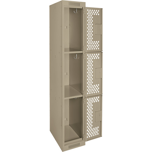 Casiers Clean Line, 3 niveaux, 12" x 12" x 72", Acier, Beige, Rivet (assembl&eacute;), Perfor&eacute; Stor-it Systems