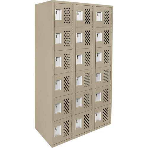 Assembled Lockerettes Clean Line Perforated Economy Lockers, 6 -tier, Bank of 3, 18" x 72" x 12", Steel Stor-it Systems